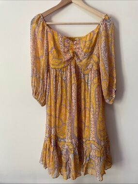 Ritu Kumar Yellow Paisley Off-Shoulder Mini Dress